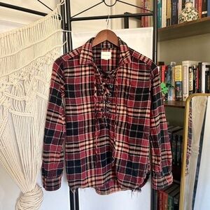 AE Plaid Lace-Up Shirt